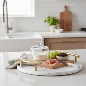 marble round tray with handles